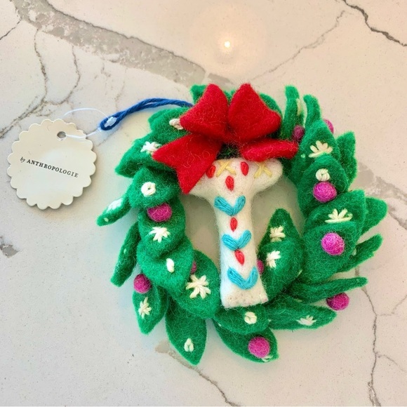 Anthropologie Monogram Letter T Felt Deck the Halls Christmas Ornament - Picture 1 of 4
